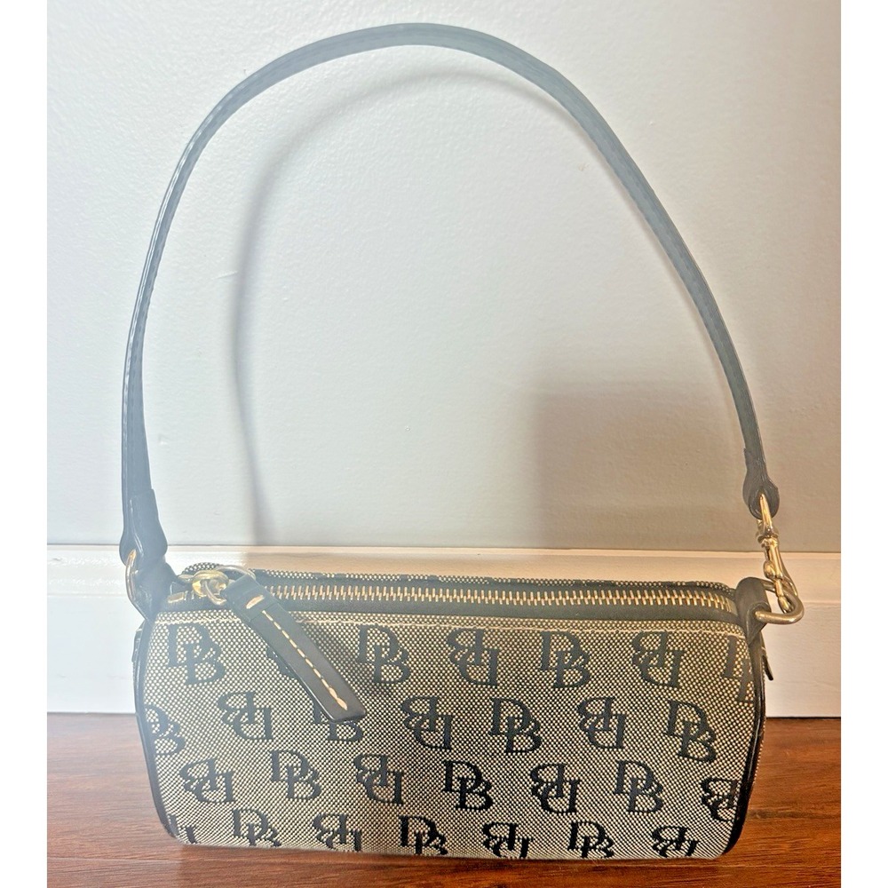 Dooney & Bourke Purse Mini Monogram Canvas Barrel Bag Black & Grey